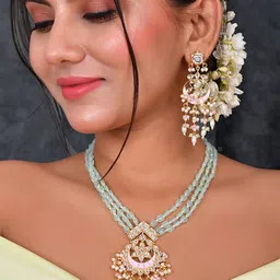 DASTOOR Gold-Plated Kundan Studded & Beaded Jewellery Set-41