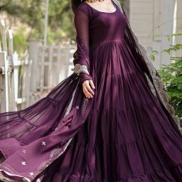 Embroidered Georgette Stitched Flared/A-line Gown-image-50