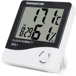 SWADESI BY MCP Room Thermometer Temperature Humidity Meter LCD Electronic Digital Thermometer Room Thermometer Hygrometer with Clock Time Humidity Monitor for Home,Bedroom Thermometer-74
