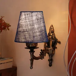 Devansh Blue Antique Wall Lamp With Cotton Conical Shade-32