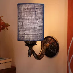 Devansh Blue Textured Antique Wall Lamp With Jute Conical Shade-48