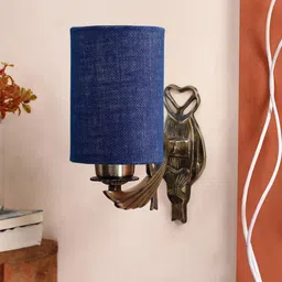 Devansh Blue & Gold Toned Antique Wall Lamp With Jute Conical Shade-picture-26