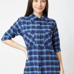 Smarty Pants Women Blue Classic Tartan Checked Cotton Wool Casual Shirt-image-17
