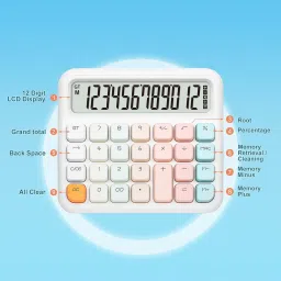 honch Colorful Mechanical Switch Calculator, 12 Digits, Large LCD Display Big Round Button Calculator,Easy to Press,for School Office Business Home Financial Calculator image 3