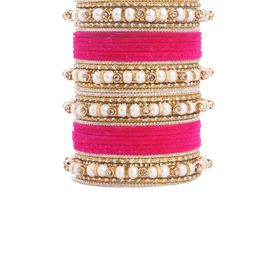 leshya Set Of 32 Brass-Plated Artificial Stones & Beads Studded Bangles-12