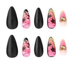 Secret Lives Set Of 24 Matte with 3D Pearls & Palm Tree Design Artificial Nails-Goa Beach image 2