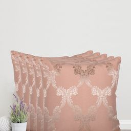 Home Peach-Coloured & Cream-Coloured Set of 5 Self Design Square Cushion Covers-56