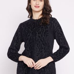 Zigo Women Black Floral Wool Cardigan-picture-23