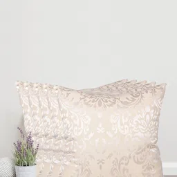 Home Cream-Coloured & Silver-Toned Set of 5 Self Design Square Cushion Covers-58