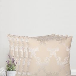 Home Cream-Coloured & Gold-Toned Set of 5 Self Design Square Cushion Covers-81