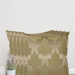 Home Green & Gold-Toned Set of 5 Self Design Square Cushion Covers-6