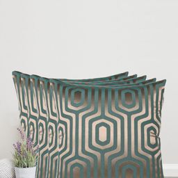 Home Green & Gold-Toned Set of 5 Self Design Square Cushion Covers-10