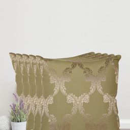 Home Green & Gold-Toned Set of 5 Self Design Square Cushion Covers-8
