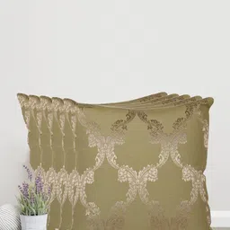 Home Green & Gold-Toned Set of 5 Self Design Square Cushion Covers-16