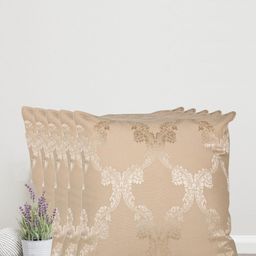 Home Beige & Silver-Toned Set of 5 Self Design Square Cushion Covers-51