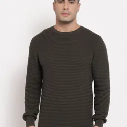 Red Tape Men Olive Self Design Pure Cotton Pullover-image-64