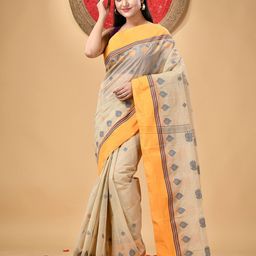 DESH BIDESH Ethnic Motifs Woven Design Pure Cotton Taant Saree-picture-28