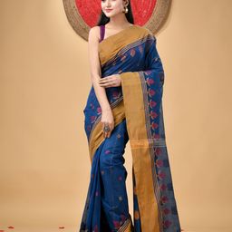 DESH BIDESH Ethnic Motifs Woven Design Pure Cotton Taant Saree-image-50