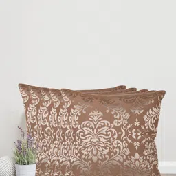 Home Brown & Gold-Toned Set of 5 Self Design Square Cushion Covers-7