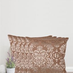 Home Brown & Gold-Toned Set of 5 Self Design Square Cushion Covers-2
