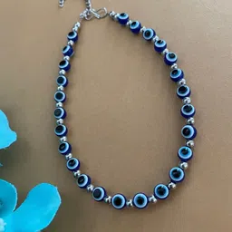 Digital Dress Room Silver-Plated Beaded Evil Eye Anklet-4