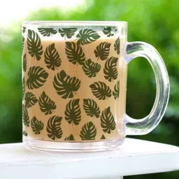 gathari Leaves Transparent 350ml Glass Coffee Mug-picture-41