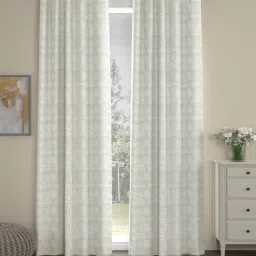 Off White Polyester Traditional 7ft Semisheer Eyelet (2 Pc) Door Curtains by ROSARAHOME-picture-0