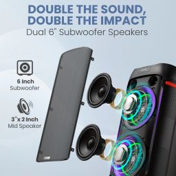 Portronics Iron Beats IV 250W party speaker with Bluetooth, dual subwoofers, and RGB LED lights for immersive audio experience image 2