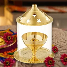 Brass Diya With Glass Diwali Navratri Special Brass Table Diya-image-23