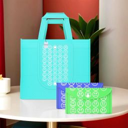 Pack of 3 Smile Foldable Shopping Bags For Women | Blue, Dark Blue & Green Pack of 3 Grocery Bags-1