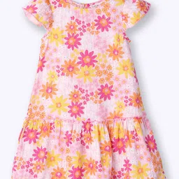 Beebay Girls Tropical Print Double Cloth Silver Lurex Dress-image-47