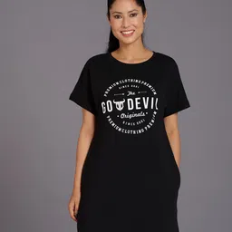 GO DEVIL Typography Printed Cotton T-shirt Dress-image-80