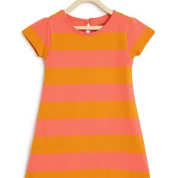 Campana Girls Yellow Striped T-shirt Dress-image-22
