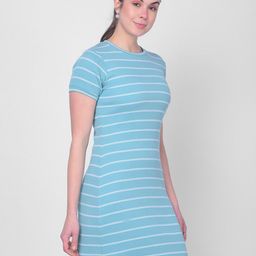 Crimsoune Club Striped Round Neck Above Knee Cotton Bodycon Dress-image-26