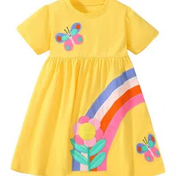 StyleCast Girls Yellow Conversational Printed Cotton A-Line Dress-84