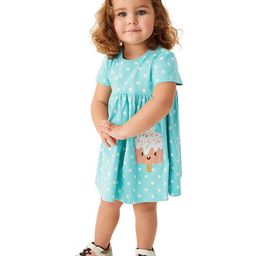 StyleCast Blue Girls Polka Dot Printed Gathered Detail Cotton A-Line T-shirt Dress-image-57