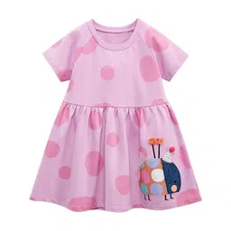 StyleCast Girls Purple Polka Dot Printed Applique Cotton A-Line Dress-image-0
