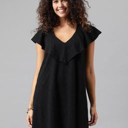 ANAI V-Neck Flared Sleeves Cotton A-Line Dress-image-90