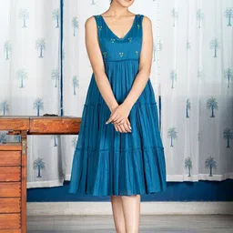 PIMU Floral Embroidered A-Line Dress-image-21