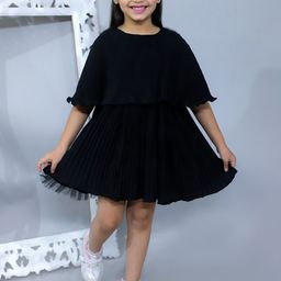 KidsDew Girls Self Designed Flared Sleeves Crepe A-Line Dress-picture-6