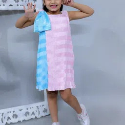 KidsDew Girls Self Designed Round Neck Bow Detailed Satin A-Line Dress-image-59