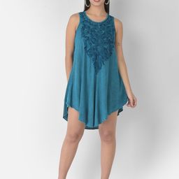 VELDRESS Green Floral Embroidered A-Line Rayon Dress-image-84