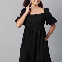 STREET 9 Women Black A-Line Pure Cotton Dress-picture-32