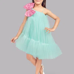 Pink Chick Girls Shoulder Straps Bow Asymmetrical Hem Tulle Net A-Line Dress-image-56