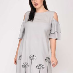 LastInch Women Grey Block Print A-Line Dress-image-33