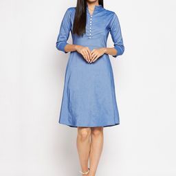 Camey Mandarin Collar Cotton A-Line Dress-picture-49