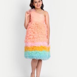 TILISM Girls Embellished One Shoulder Net A-line Dress-image-13