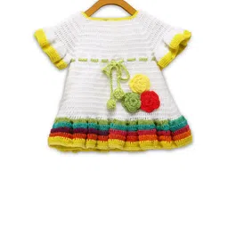 CHUTPUT Girls Multicoloured Striped Pure Wool A-Line Dress-image-65