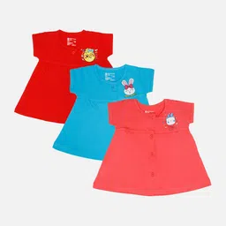 Bodycare Infant Girls Pack Of 3 Assorted Round Neck A-Line Cotton Dresses-image-8