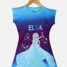 YK Disney Girls Blue Frozen Printed A-Line Dress-picture-4